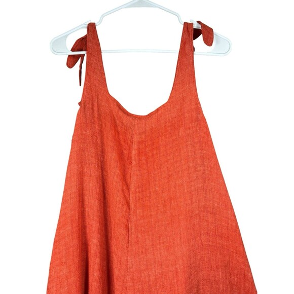 Women’s Red Linen Blend Tie Shoulder Smock Dress Lagenlook Oversized Boho - Picture 3 of 8